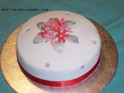 Red on white flower cake